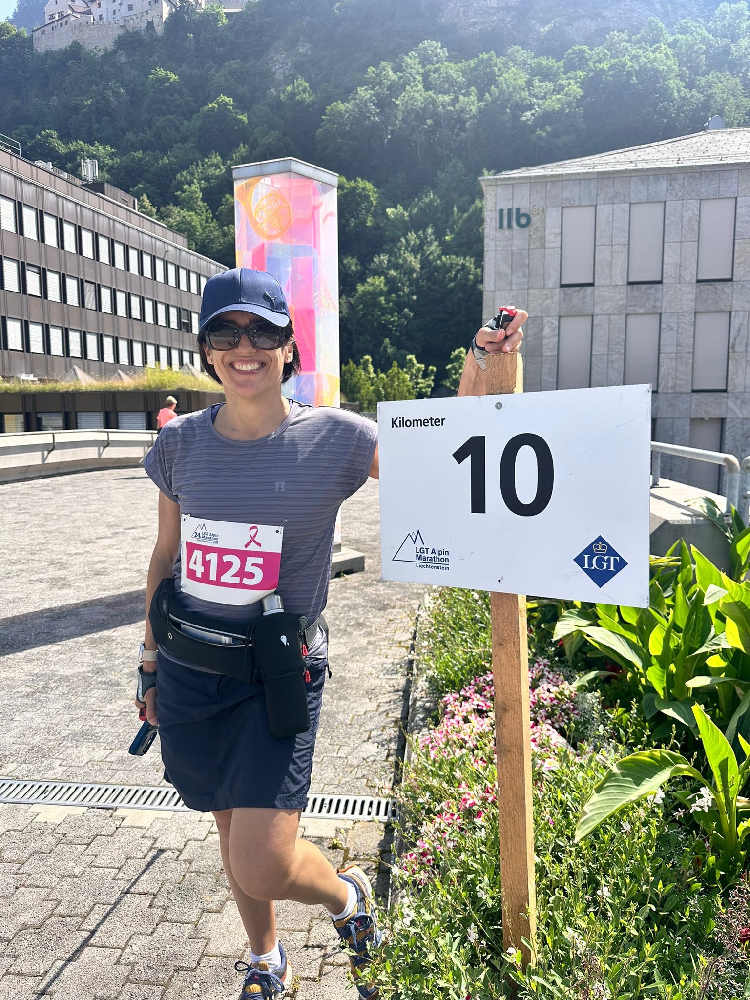 Manuela bei km 10, auch noch nicht ganz im Ziel