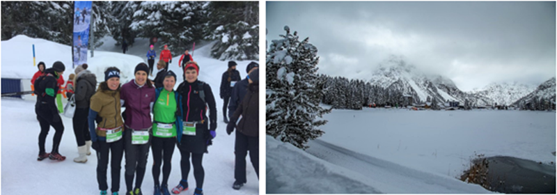 Vor dem Start: Yvonne, Claudia, Annelies und Heidi sind bereit, Enten auf dem Obersee,  musikalischer Auftakt mit Dixie-Sound